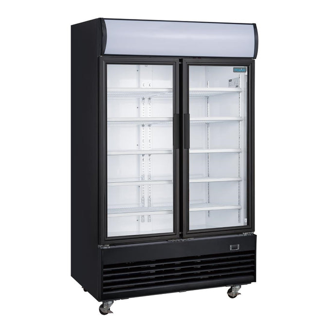 Vitrine réfrigérée positive 2 portes battantes avec caisson lumineux Série G 950 L noire - Polar