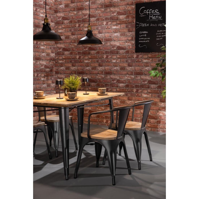 Fauteuils gris acier à dossier incurvé avec assise en bois Bistro (lot de 4) - Bolero