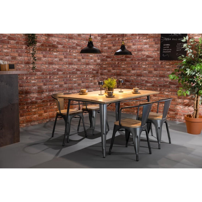Fauteuils gris acier à dossier incurvé avec assise en bois Bistro (lot de 4) - Bolero