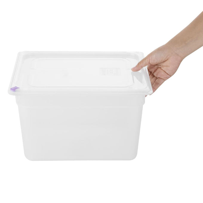 Bacs PP Click GN 1/2 avec couvercles et 7 clips de couleur 200 mm 11,7 L (lot de 4) - Hygiplas