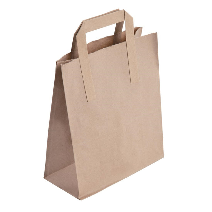 Sacs moyens en papier marron à poignées plates Recyclables (lot de 250) - Fiesta Recyclable