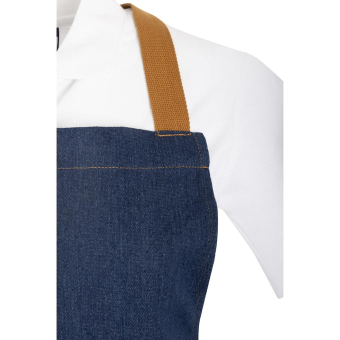 Tablier court croisé dans le dos en denim bleu avec liens en cuir - Southside