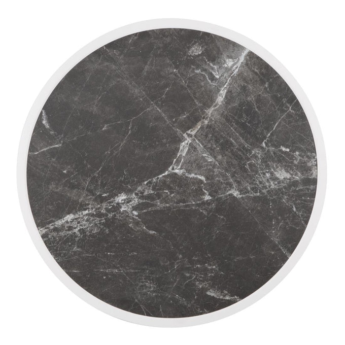 Plateau de table extérieur rond en verre trempé effet granit foncé bord blanc 580 mm - Bolero