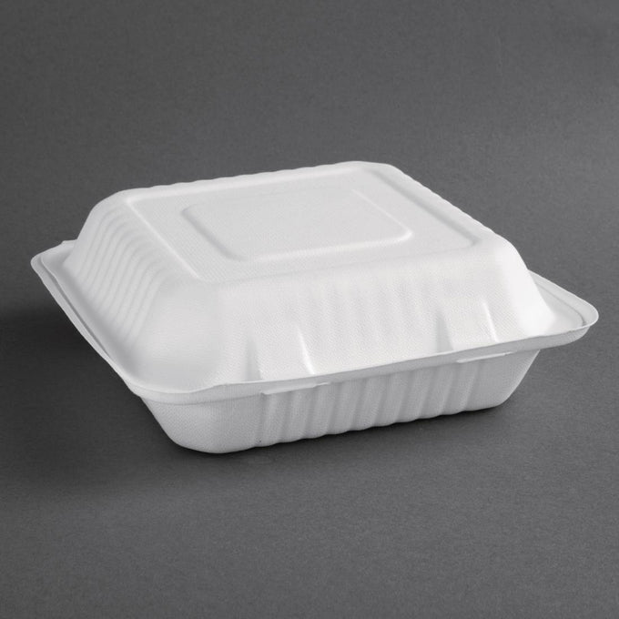 Boîtes avec couvercle à charnière Recyclables en bagasse Recyclable 236 mm (lot de 200) - Fiesta Compostable
