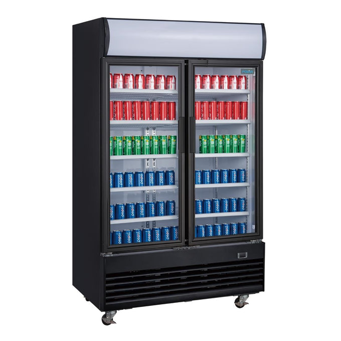 Vitrine réfrigérée positive 2 portes battantes avec caisson lumineux Série G 950 L noire - Polar