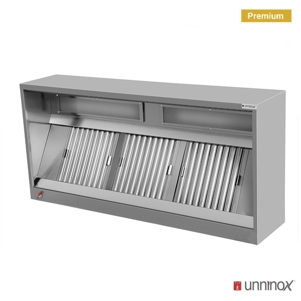 Hotte caisson inox soudée - L 4000 x P 1100 x H 450 mm - Unninox