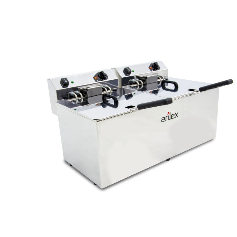Friteuse électrique - 12+12L - Double cuve - Sans robinet - Triphasée - Arilex