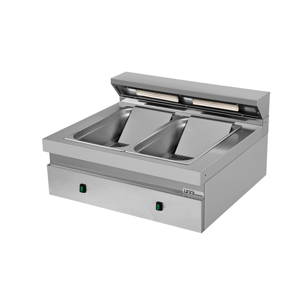 Chauffe-frites électrique à poser 2 x GN 1/1 - L 800 x P 700 x H 300 mm - 2 kW 230 V - Unninox