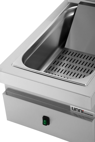 Chauffe-frites électrique à poser 1 x GN 1/1 - L 400 x P 700 x H 300 mm - 1 kW 230 V - Unninox