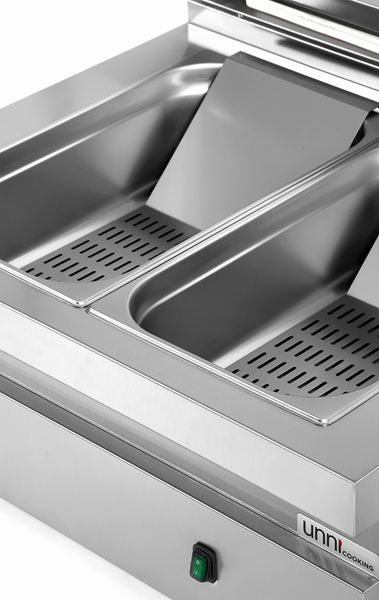Chauffe-frites électrique à poser 2 x GN 1/1 - L 800 x P 700 x H 300 mm - 2 kW 230 V - Unninox