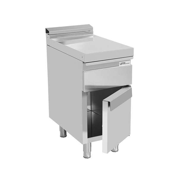 Élément neutre inox sur meuble avec tiroir - L 400 x P 700 x H 850 mm - Unninox