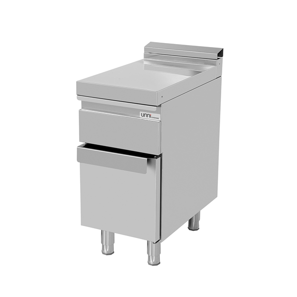 Élément neutre inox sur meuble avec tiroir - L 400 x P 700 x H 850 mm - Unninox