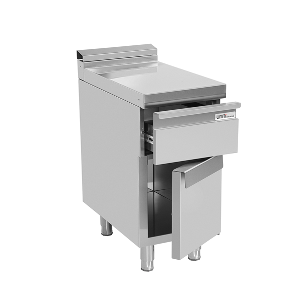 Élément neutre inox sur meuble avec tiroir - L 400 x P 700 x H 850 mm - Unninox