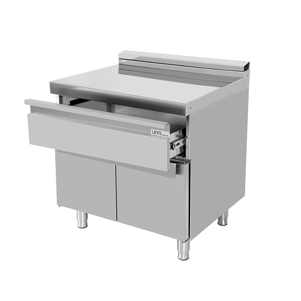 Élément neutre inox sur meuble avec tiroir - L 800 x P 700 x H 850 mm - Unninox