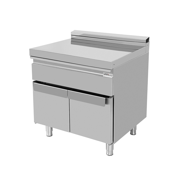 Élément neutre inox sur meuble avec tiroir - L 800 x P 700 x H 850 mm - Unninox