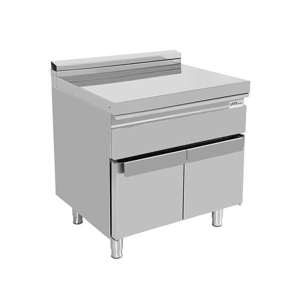 Élément neutre inox sur meuble avec tiroir - L 800 x P 700 x H 850 mm - Unninox