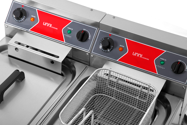 Friteuse électrique sur pieds 2 x 10 L - 2 x 9 kW 400 V - L 650 x P 650 x H 850 mm - Unninox