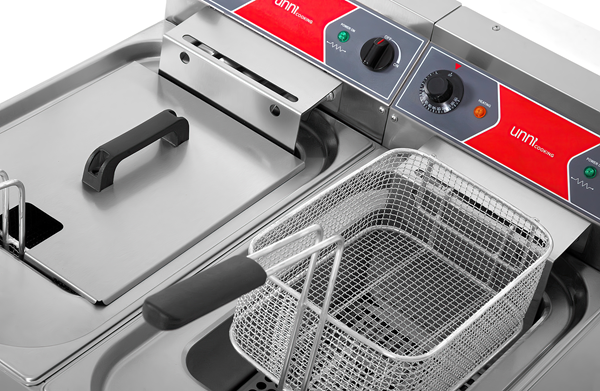 Friteuse électrique sur pieds 2 x 10 L - 2 x 9 kW 400 V - L 650 x P 650 x H 850 mm - Unninox