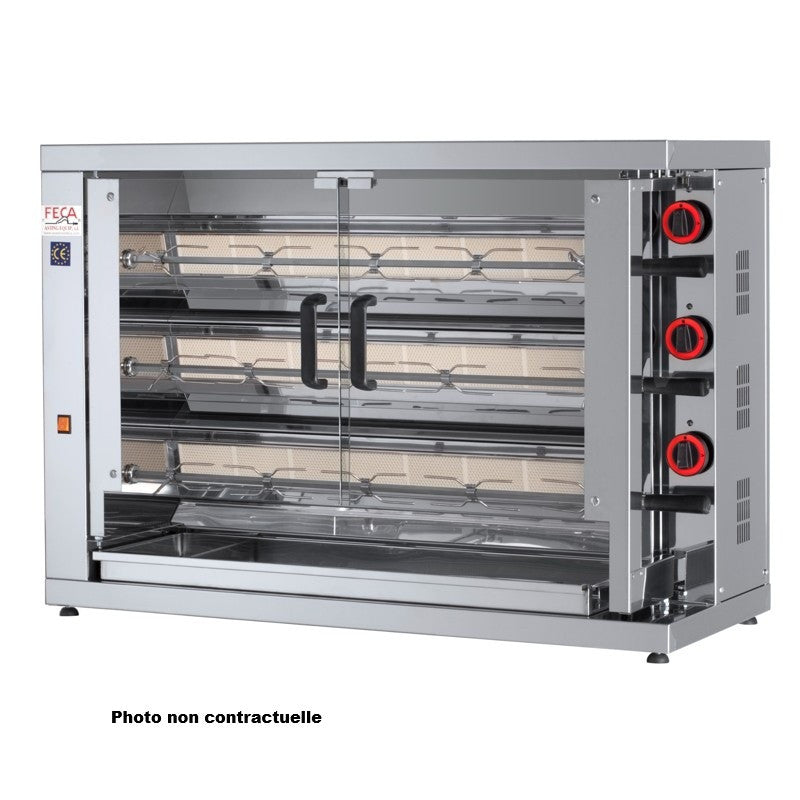 Rôtissoire électrique 15 à 18 poulets - 3 broches - 315 EKO-E 15 L 12.6 kW Feca - Rôtissoire professionnelle professionnel CHR - matériel cuisine pro - Cuistéo