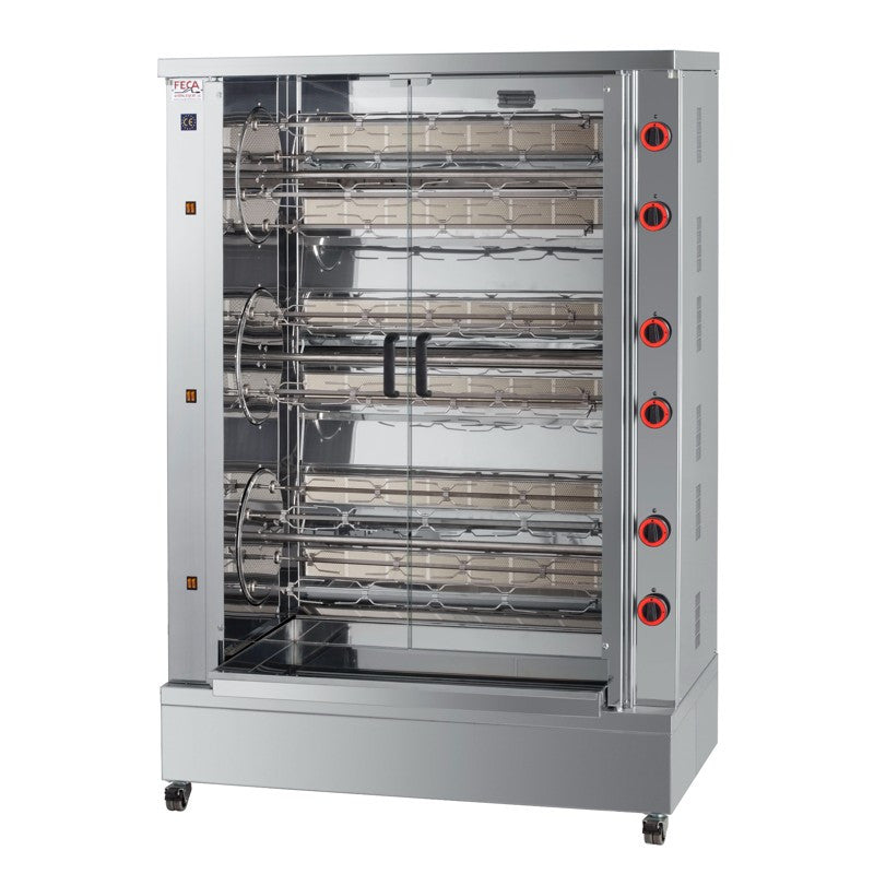Rôtissoire gaz 72 poulets - 12 broches - 40 000 Kcal/h - M3 60 L 40 W Feca - Rôtissoire à gaz professionnel CHR - matériel cuisine pro - Cuistéo