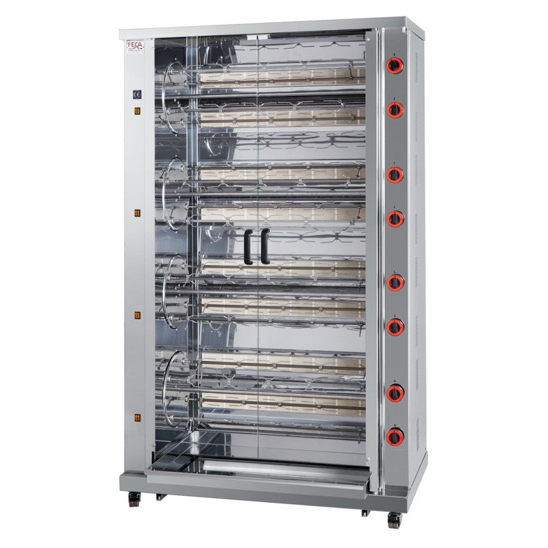 Rôtissoire gaz - 96 poulets - 16 broches - M4 80 L 53 W Feca - Rôtissoire à gaz professionnel CHR - matériel cuisine pro - Cuistéo