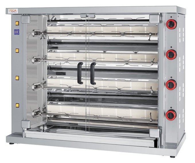 Rôtissoire gaz infrarouge - 24 poulets - 4 broches - Industrielle - DESIN 4 24 L 26 kW Feca - Rôtissoire à gaz professionnel CHR - matériel cuisine pro - Cuistéo