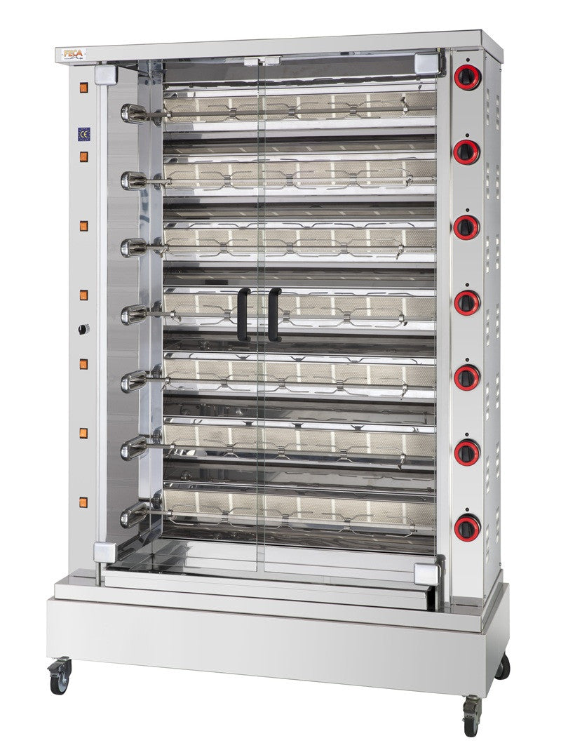Rôtissoire gaz infrarouge - 42 poulets - 7 broches - 46 000 Kcal/h - DESIN 7 42 L 46 W Feca - Rôtissoire à gaz professionnel CHR - matériel cuisine pro - Cuistéo