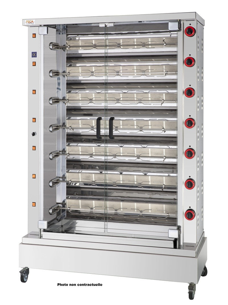Rôtissoire gaz infrarouge - 48 poulets - 8 broches - 53 000 Kcal/h - DESIN 8 48 L 53 W Feca - Rôtissoire à gaz professionnel CHR - matériel cuisine pro - Cuistéo