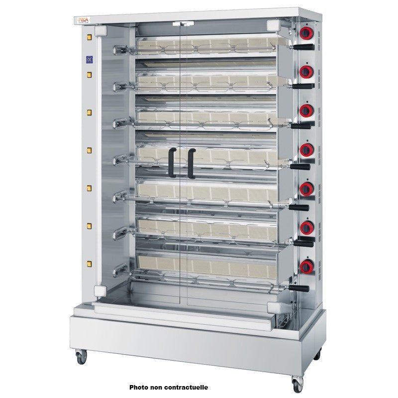 Rôtissoire gaz infrarouge - 48 poulets - 8 broches - 53 000 Kcal/h - INDES 8 48 L 53 W Feca - Rôtissoire à gaz professionnel CHR - matériel cuisine pro - Cuistéo