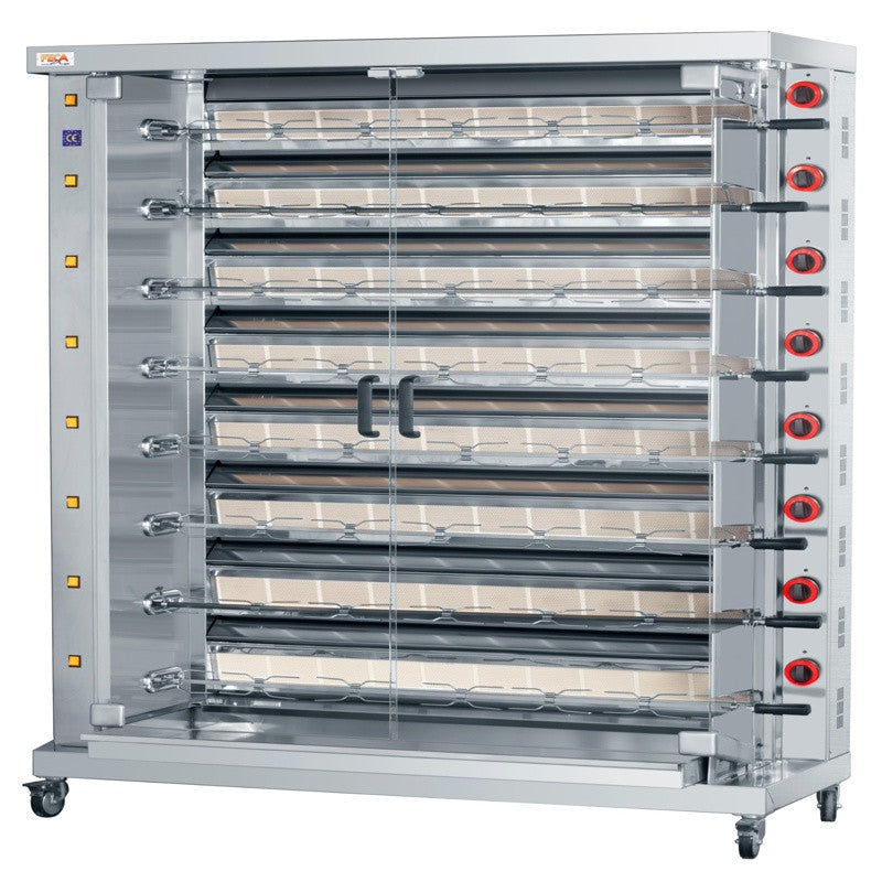 Rôtissoire gaz infrarouge 64 poulets - 8 broches - 80 000 Kcal/h - INDESXL 8 56 L 80 W Feca - Rôtissoire à gaz professionnel CHR - matériel cuisine pro - Cuistéo