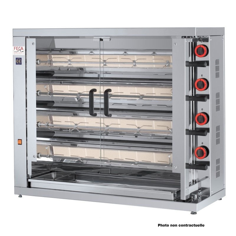 Rôtissoire vitrocéramique 24 poulets - 4 broches - 420 EKO-V 20 L 16.8 kW Feca - Rôtissoire électrique professionnel CHR - matériel cuisine pro - Cuistéo