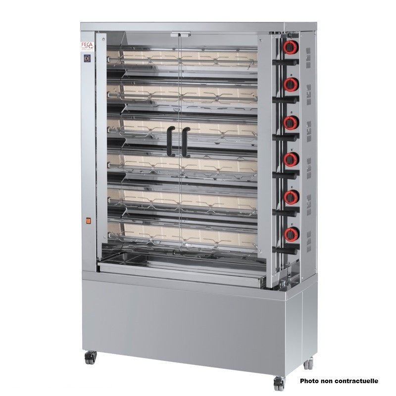 Rôtissoire vitrocéramique 36 poulets - 6 broches - 630 EKO-V 30 L 25.2 kW Feca - Rôtissoire électrique professionnel CHR - matériel cuisine pro - Cuistéo