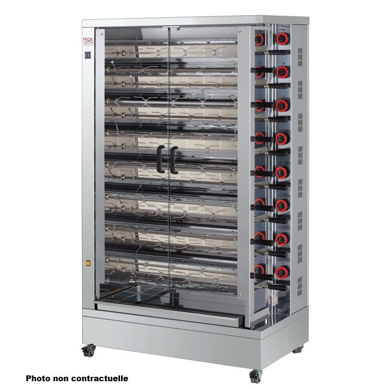 Rôtissoire vitrocéramique 90 poulets - 15 broches - 15 DOBLE EKO-V 75 L 33.6 W Feca - Rôtissoire électrique professionnel CHR - matériel cuisine pro - Cuistéo