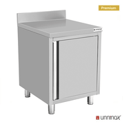 Meuble bas inox avec dosseret 1 porte - L 600 x P 700 x H 850 mm - Unninox