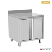 Meuble bas inox avec dosseret 2 portes - L 800 x P 700 x H 850 mm - Unninox