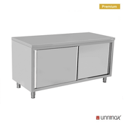 Meuble bas inox portes coulissantes sans dosseret - L 1500 x P 600 x H 850 mm - Unninox