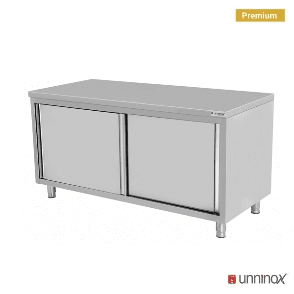 Meuble bas inox portes coulissantes sans dosseret - L 1200 x P 700 x H 850 mm - Unninox