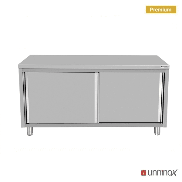 Meuble bas inox portes coulissantes sans dosseret - L 1500 x P 700 x H 850 mm - Unninox