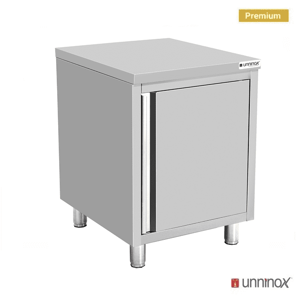 Meuble bas inox 1 porte sans dosseret - L 600 x P 700 x H 850 mm - Unninox