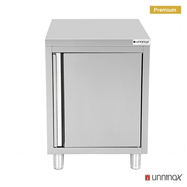 Meuble bas inox 1 porte sans dosseret - L 600 x P 700 x H 850 mm - Unninox