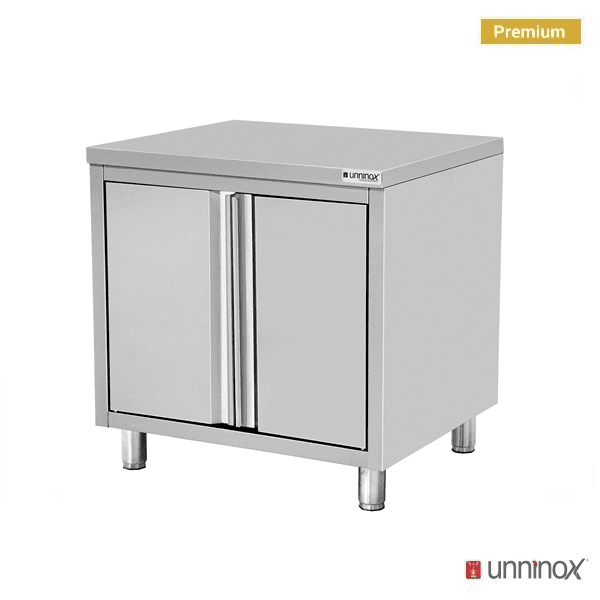 Meuble bas inox 2 portes sans dosseret - L 900 x P 700 x H 850 mm - Unninox