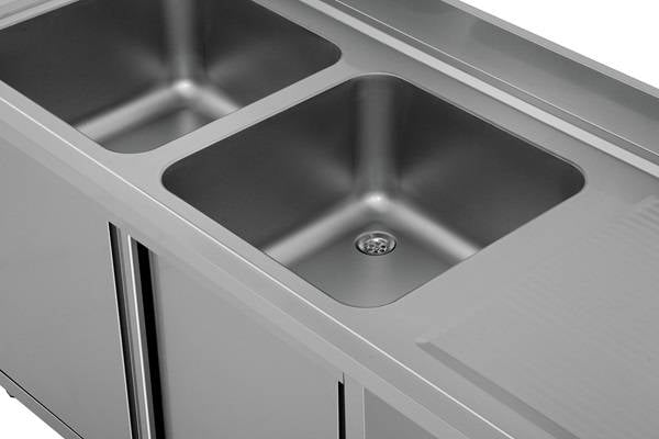 Meuble plonge inox avec emplacement lave-vaisselle - 2 bacs à gauche - L 1600 x P 700 x H 850 mm - Unninox