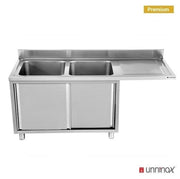 Meuble plonge inox avec emplacement lave-vaisselle - 2 bacs à gauche - L 1800 x P 700 x H 850 mm - Unninox