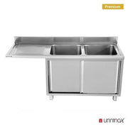 Meuble plonge inox avec emplacement lave-vaisselle - 2 bacs à droite - L 2000 x P 700 x H 850 mm - Unninox