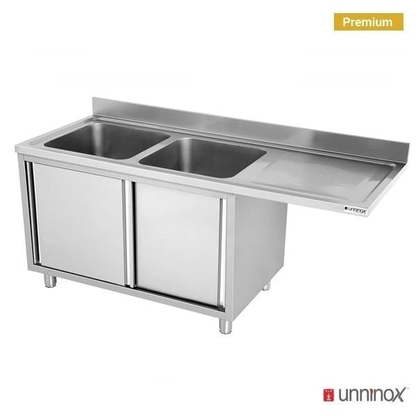 Meuble plonge inox avec emplacement lave-vaisselle - 2 bacs à gauche - L 1600 x P 700 x H 850 mm - Unninox
