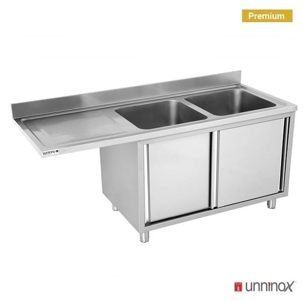 Meuble plonge inox avec emplacement lave-vaisselle - 2 bacs à droite - L 2000 x P 700 x H 850 mm - Unninox