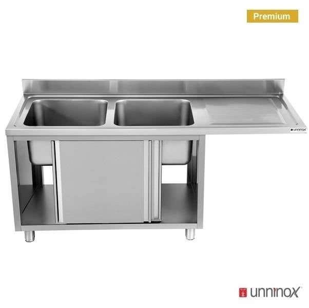 Meuble plonge inox avec emplacement lave-vaisselle - 2 bacs à gauche - L 1600 x P 700 x H 850 mm - Unninox