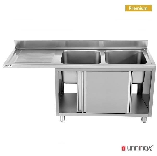Meuble plonge inox avec emplacement lave-vaisselle - 2 bacs à droite - L 2000 x P 700 x H 850 mm - Unninox