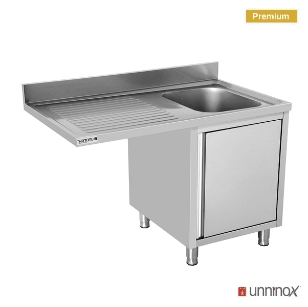 Meuble plonge inox avec emplacement lave-vaisselle - 1 bac à droite - L 1400 x P 700 x H 850 mm - Unninox