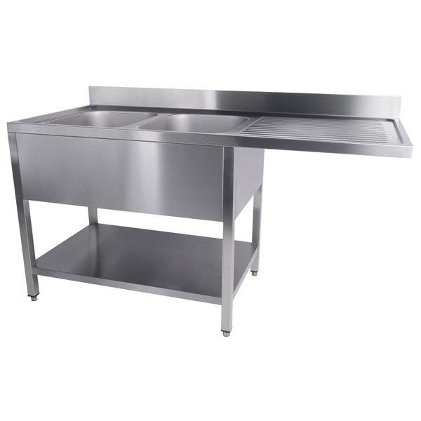 Plonge inox avec emplacement lave-vaisselle - 2 bacs à gauche - égouttoir à droite - L 1600 x P 700 x H 850 mm - Unninox